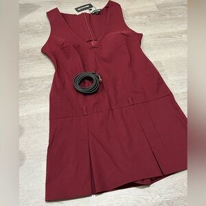 pretty little thing burgundy pleated belted skirt playsuit NWT